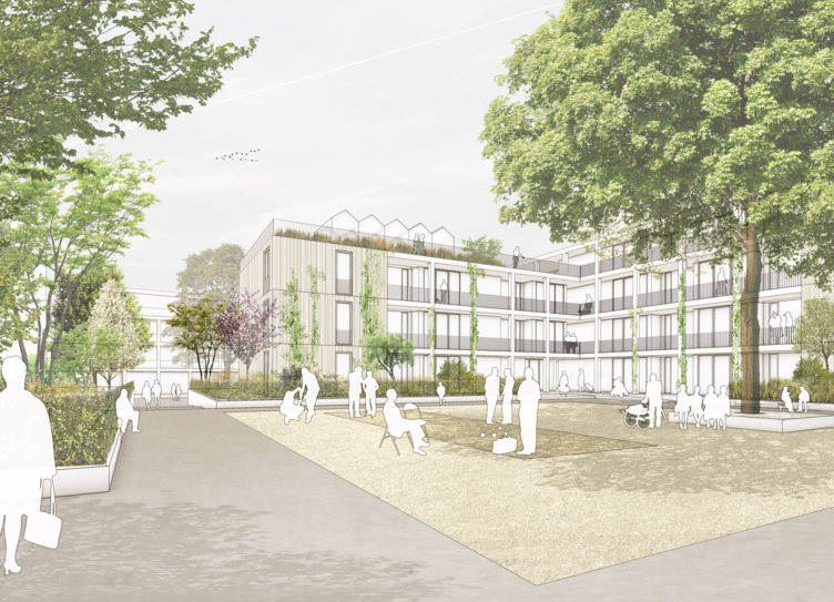 Bild vergrößern: Projektskizze des Quartiers »Am grünen Anger« in Stuttgart (Quelle: SEMODU)